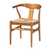 bali & pari Fika Dining Chair with Woven Seagrass Seat - Handwoven Wicker Armchair with Wishbone Backrest, Boho Coastal Seating